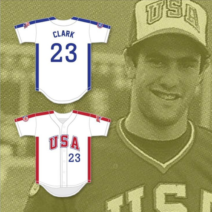 Camiseta de béisbol con botones blancos personalizada con el nombre y número WILL CLARK 23 1984 USA TEAM, cosida, tallas S-6XL