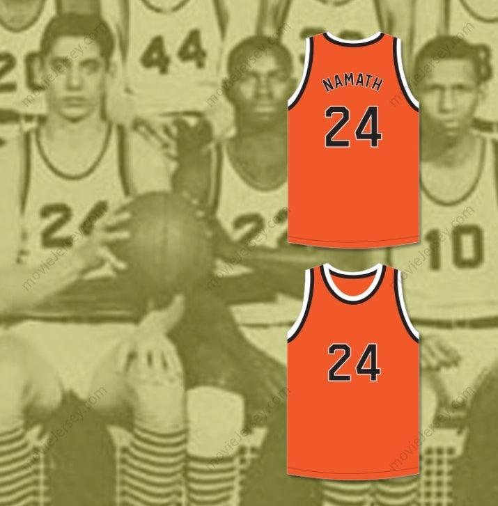 PERSONALIZADO CUALQUIER Nombre Número JOE NAMATH 24 BEAVER FALLS HIGH SCHOOL TIGERS CAMISETA DE BALONCESTO NARANJA 1 Parte superior Cosida S-6XL