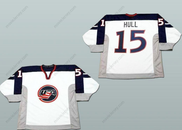 Camiseta de hockey del equipo nacional de EE. UU. Brett Hull 15 con nombre y número personalizados, cualquier jugador o número, cosida, tallas S-6XL
