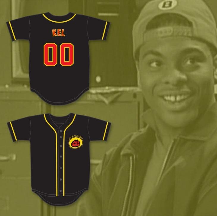 Camiseta de béisbol negra con botones y bordados con cualquier nombre y número de KEL MITCHELL 00 ALL THAT, tallas S-6XL