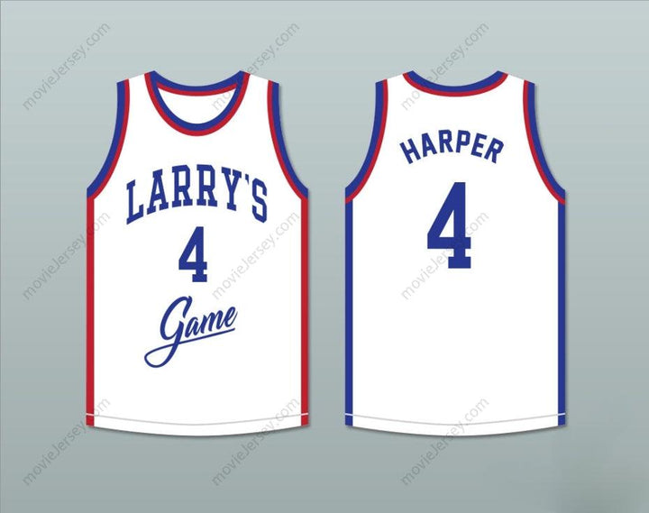 PERSONALIZA Cualquier Nombre Número RON HARPER 4 LARRY'S GAME CAMISETA BALONCESTO BLANCA 1988 EVENTO BENÉFICO Costura Superior S-6XL