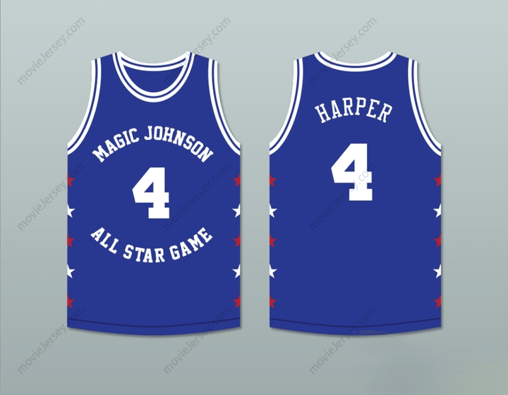 CUSTOM ANY Name Number RON HARPER 4 MAGIC JOHNSON ALL STAR GAME BLUE BASKETBALL JERSEY 1989 MIDSUMMER NIGHT'S MAGIC CHARITY EVENT Top Stitched S-6XL