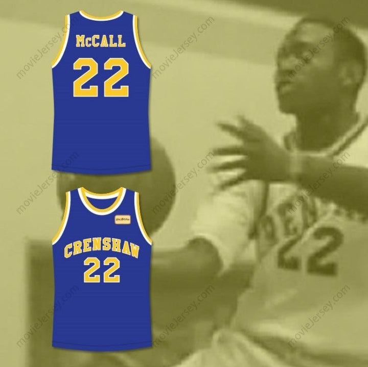 CAMISETA DE BALONCESTO AZUL DE SECUNDARIA DE CRENSHAW QUINCY MCCALL 22 CON EL NOMBRE Y EL NÚMERO QUE QUIERAS CON PARCHE DE AMOR Y BALONCESTO Cosido S-6XL