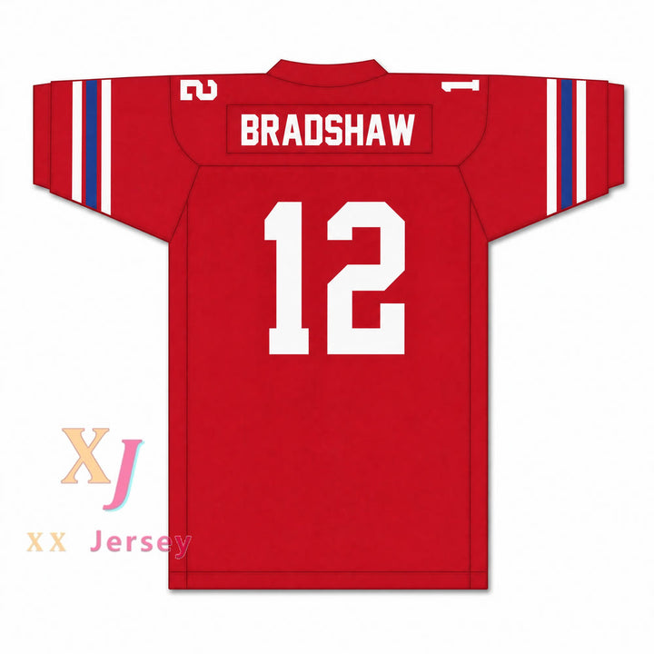 CAMISETA DE FÚTBOL ROJA DE SECUNDARIA PERSONALIZADA WOODLAWN TERRY BRADSHAW 12 Cosida S-6XL
