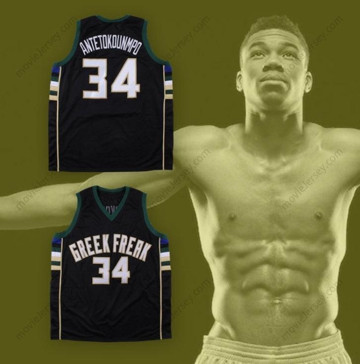 PERSONALIZA CUALQUIER Nombre Número GIANNIS ANTETOKOUNMPO 34 GREEK FREAK CAMISETA DE BALONCESTO NEGRA 1 Parte Superior Cosida S-6XL