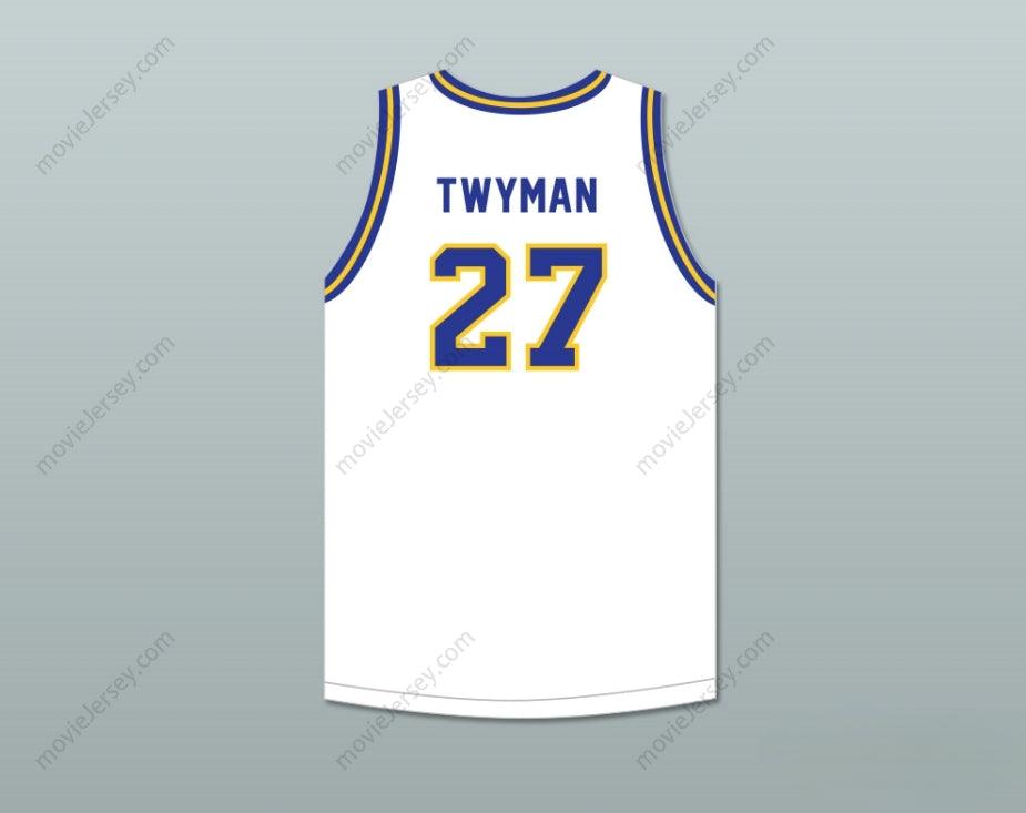 PERSONALIZABLE Cualquier Nombre Número JACK TWYMAN 27 CENTRAL CATHOLIC HIGH SCHOOL PITTSBURGH VIKINGS Camiseta Baloncesto BLANCA Cosido S-6XL