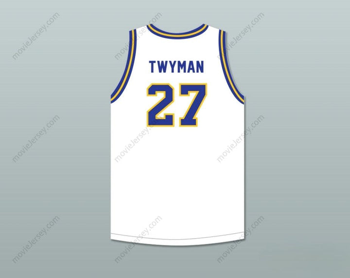 PERSONALIZABLE Cualquier Nombre Número JACK TWYMAN 27 CENTRAL CATHOLIC HIGH SCHOOL PITTSBURGH VIKINGS Camiseta Baloncesto BLANCA Cosido S-6XL