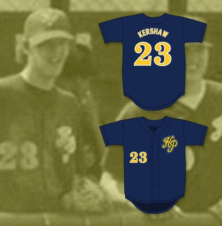 Personalizado Cualquier Nombre Número CLAYTON KERSHAW 23 HIGHLAND PARK HIGH SCHOOL SCOTS CAMISETA DE BÉISBOL AZUL MARINO 4 Costuras Superiores S-6XL