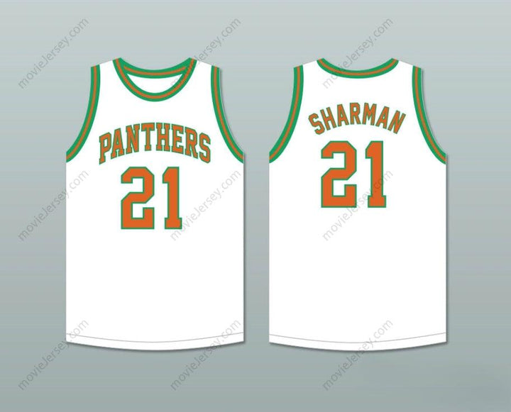 PERSONALIZA CUALQUIER Nombre Número BILL SHARMAN 21 PORTERVILLE HIGH SCHOOL PANTHERS CAMISETA BALONCESTO BLANCA 1 Costura superior S-6XL