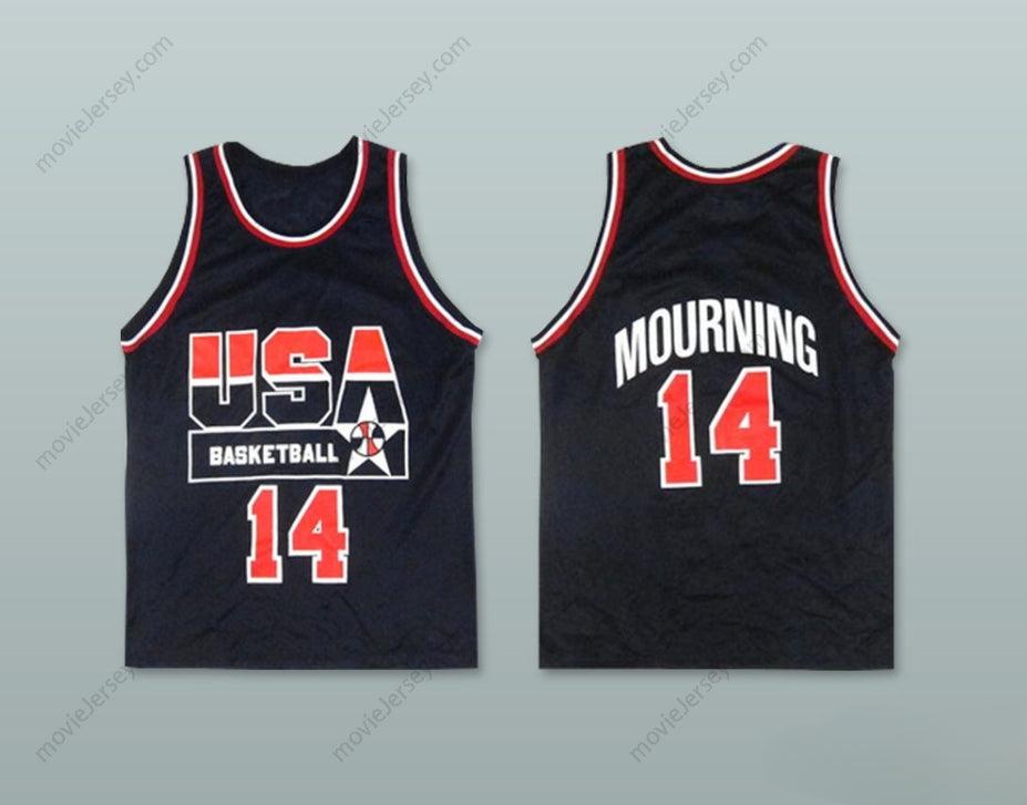 PERSONALIZA Cualquier Nombre Número ALONZO MOURNING 14 USA CAMISETA DE BALONCESTO DE VISITANTE Costuras S-6XL