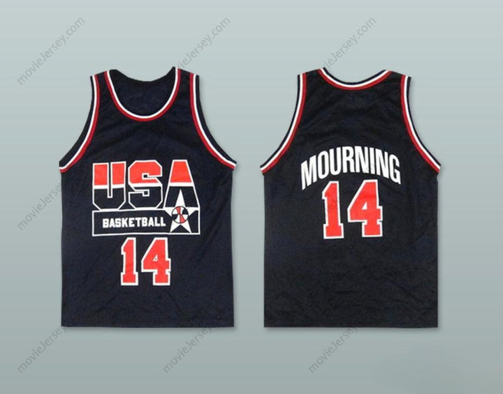 PERSONALIZA Cualquier Nombre Número ALONZO MOURNING 14 USA CAMISETA DE BALONCESTO DE VISITANTE Costuras S-6XL