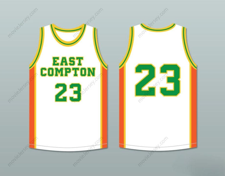 CAMISETA DE BALONCESTO BLANCA BORDADA DE LOS EAST COMPTON CLOVERS CON NOMBRE Y NÚMERO PERSONALIZADOS Tallas S-6XL