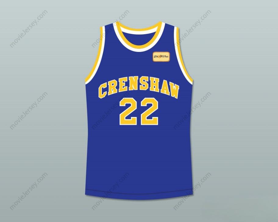 CAMISETA DE BALONCESTO AZUL DE SECUNDARIA DE CRENSHAW QUINCY MCCALL 22 CON EL NOMBRE Y EL NÚMERO QUE QUIERAS CON PARCHE DE AMOR Y BALONCESTO Cosido S-6XL