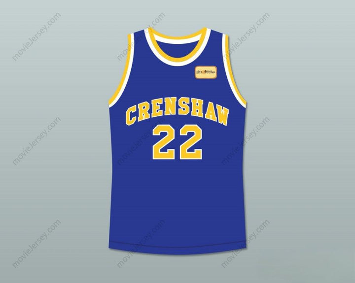 CAMISETA DE BALONCESTO AZUL DE SECUNDARIA DE CRENSHAW QUINCY MCCALL 22 CON EL NOMBRE Y EL NÚMERO QUE QUIERAS CON PARCHE DE AMOR Y BALONCESTO Cosido S-6XL