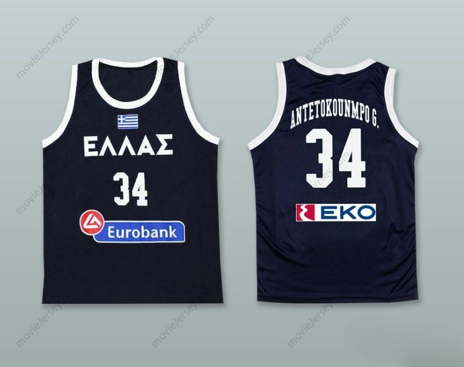 PERSONALIZA CUALQUIER Nombre Número GIANNIS ANTETOKOUNMPO 34 GRECIA SELECCIÓN NACIONAL AZUL MARINO CAMISETA DE BALONCESTO Cosida S-6XL