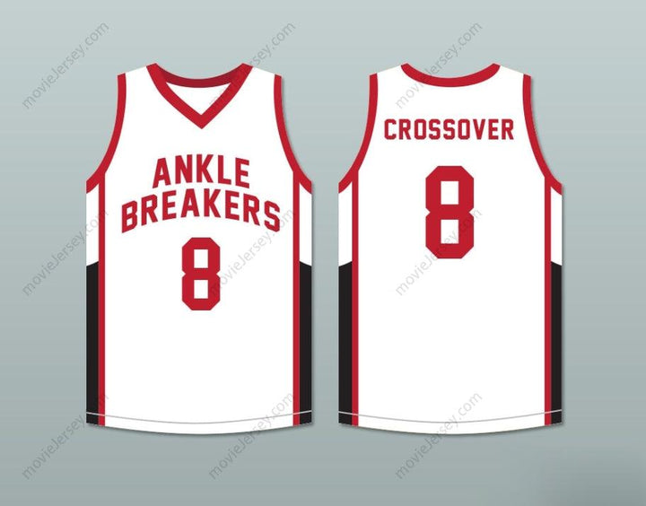 Camiseta de baloncesto blanca **PERSONALIZADA** con cualquier nombre y número, **CROSSOVER 8 ANKLE BREAKERS**, con costuras en tallas S-6XL