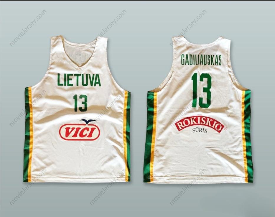 CUSTOM ANY Name Number ROKAS GADILIAUSKAS 13 LIETUVA LITHUANIA WHITE BASKETBALL JERSEY Top Stitched S-6XL