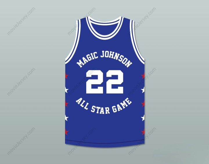 PERSONALIZA CUALQUIER Nombre Número CLYDE DREXLER 22 MAGIC JOHNSON ALL STAR GAME CAMISETA AZUL DE BALONCESTO 1989 EVENTO BENÉFICO MIDSUMMER NIGHT'S MAGIC Cosido Superior S-6XL