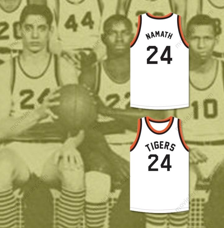 CAMISETA DE BALONCESTO BLANCA JOE NAMATH 24 BEAVER FALLS HIGH SCHOOL TIGERS, CUALQUIER NOMBRE Y NÚMERO, 2 Cosida, Tallas S-6XL