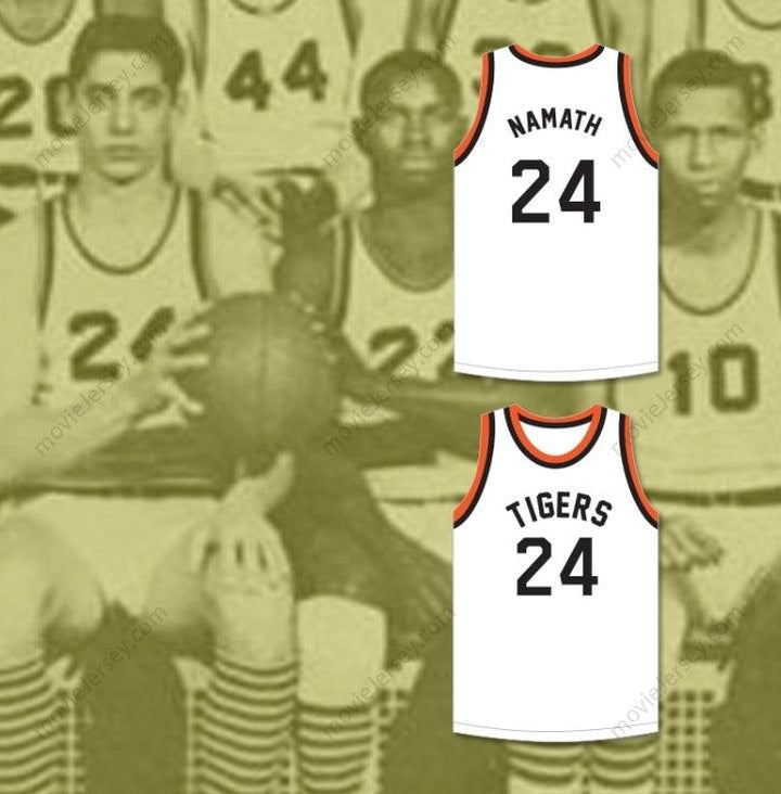 CAMISETA DE BALONCESTO BLANCA JOE NAMATH 24 BEAVER FALLS HIGH SCHOOL TIGERS, CUALQUIER NOMBRE Y NÚMERO, 2 Cosida, Tallas S-6XL