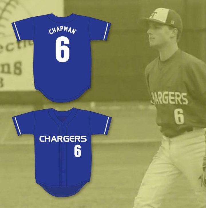 Camiseta de béisbol azul de los CHARGERS de EL TORO HIGH SCHOOL, con el nombre y número personalizados de MATT CHAPMAN 6, cosida en la parte superior, talla S-6XL