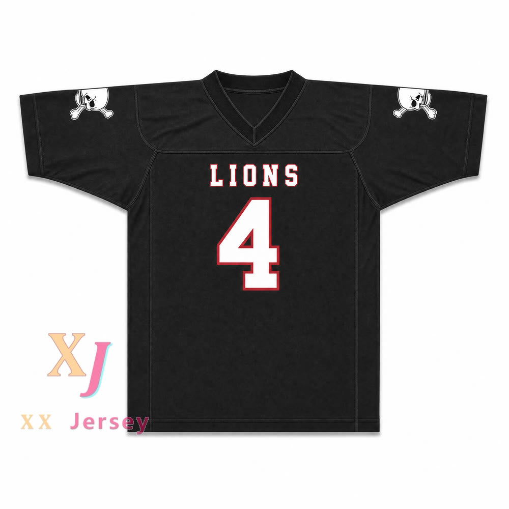 Wyatt Roberts 4 EMCC Lions Alternate Football Jersey — black front view