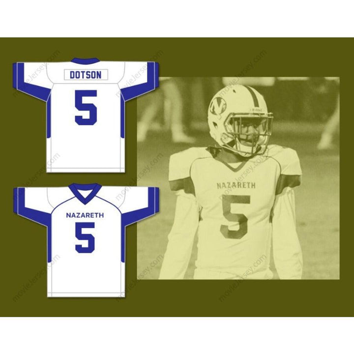 PERSONALIZA cualquier nombre y número JAHAN DOTSON 5 NAZARETH AREA HIGH SCHOOL AZUL camiseta de fútbol, costuras S-6XL