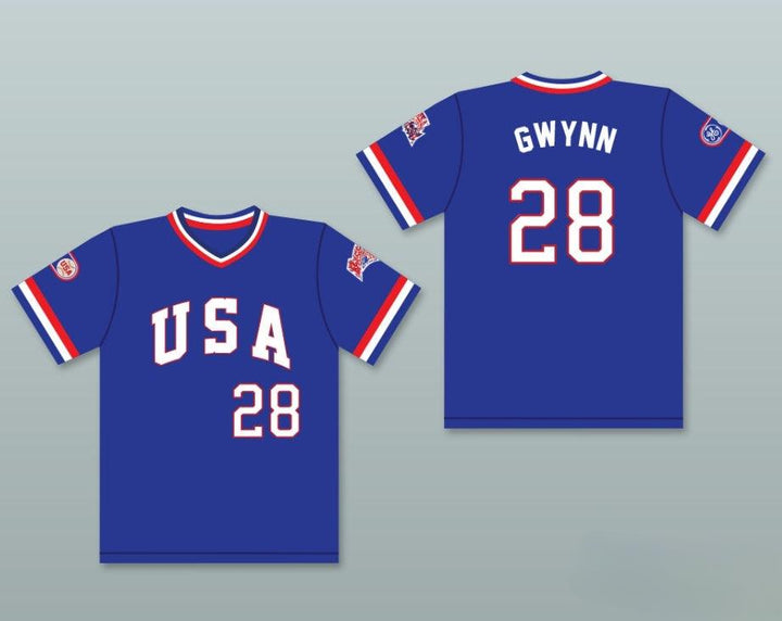 Personalizado Cualquier Nombre Número CHRIS GWYNN 28 1984 USA TEAM BLUE BASEBALL JERSEY 2 Cosido Superior S-6XL