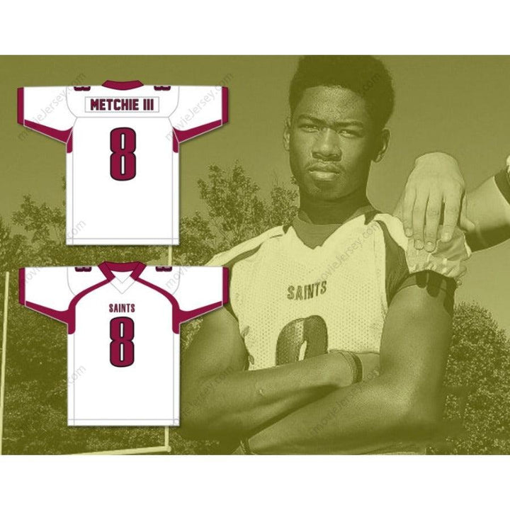 PERSONALIZAR Cualquier Nombre Número JOHN METCHIE III 8 ST. JAMES SCHOOL SAINTS Blanco Camiseta Fútbol Parte Superior Cosida S-6XL