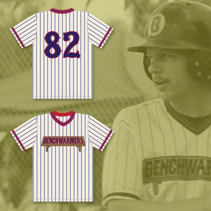 Jersey de béisbol a rayas con el número y nombre personalizados DAVID SPADE RICHIE GOODMAN 82 BENCHWARMERS, con costuras dobles, tallas S-6XL