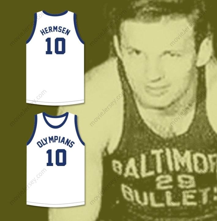 PERSONALIZA con Cualquier Nombre Número KLEGGIE HERMSEN 10 OLIMPIANOS RETRO CAMISETA BALONCESTO BLANCA BORDADO Tallas S-6XL