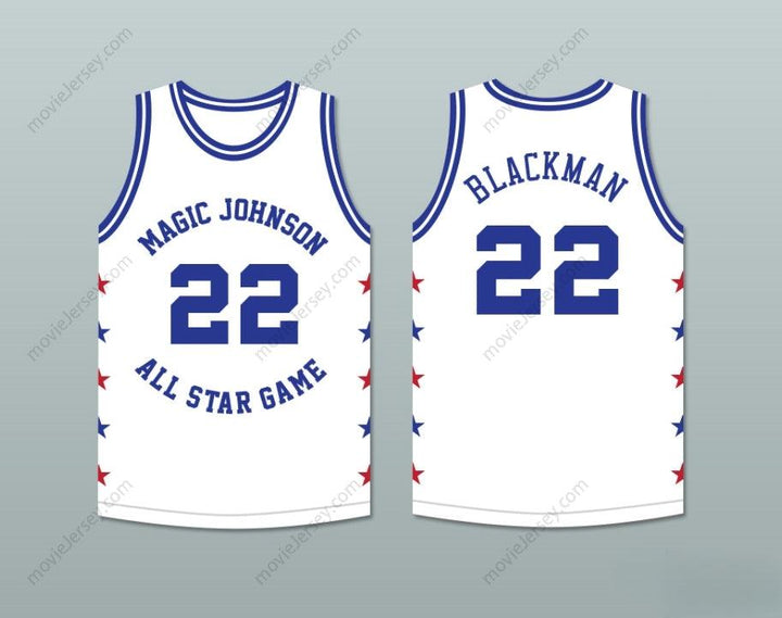 CAMISETA DE BALONCESTO BLANCA ROLANDO BLACKMAN 22 MAGIC JOHNSON ALL STAR GAME 1986 "MIDSUMMER NIGHT'S MAGIC" EVENTO BENÉFICO Personalizable con Cualquier Nombre y Número Cosida Tallas S-6XL