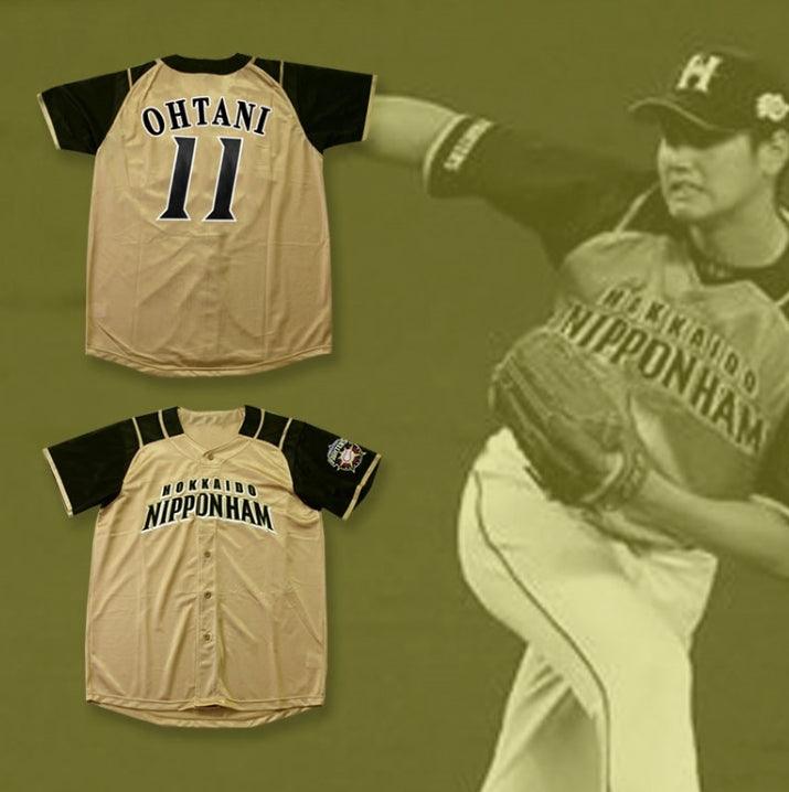 Camiseta de béisbol con botones TAN de los HOKKAIDO NIPPON-HAM FIGHTERS #11 de SHOHEI OTANI con cualquier nombre y número personalizado, costura superior S-6XL