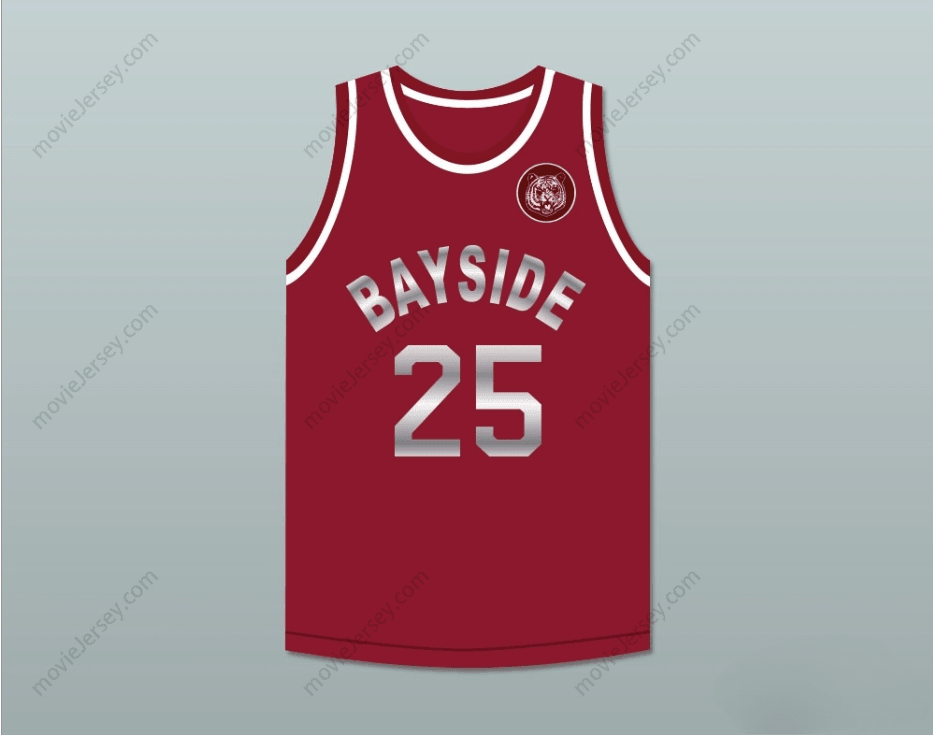 PERSONALIZADO Cualquier Nombre Número SALVADOS POR LA CAMPANA ZACK MORRIS 25 BAYSIDE TIGERS CAMISETA DE BALONCESTO GRANATE INCLUYE PARCHE DE TIGRE Costura Superior S-6XL