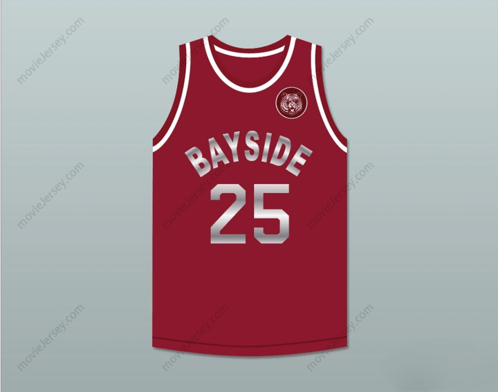 PERSONALIZADO Cualquier Nombre Número SALVADOS POR LA CAMPANA ZACK MORRIS 25 BAYSIDE TIGERS CAMISETA DE BALONCESTO GRANATE INCLUYE PARCHE DE TIGRE Costura Superior S-6XL