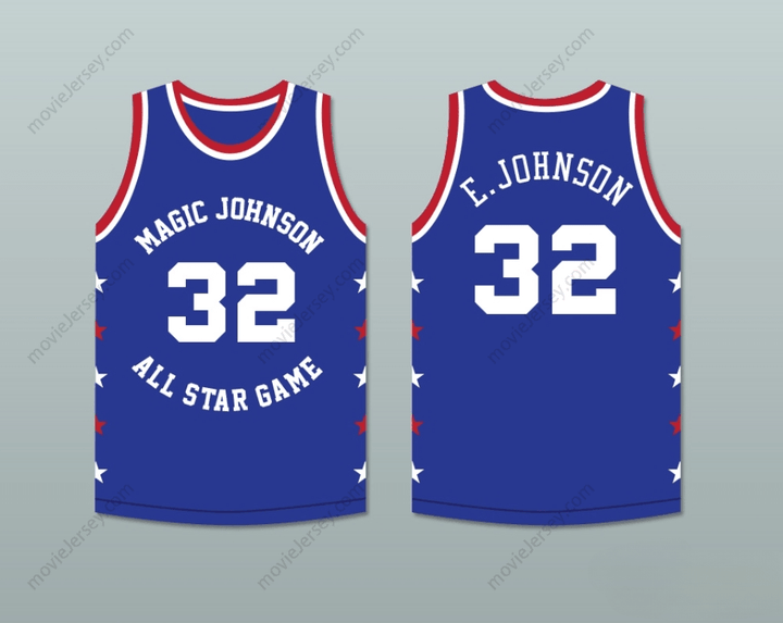 CUSTOM ANY Name Number MAGIC JOHNSON 32 MAGIC JOHNSON ALL STAR GAME BLUE BASKETBALL JERSEY 1988 MIDSUMMER NIGHT'S MAGIC CHARITY EVENT Top Stitched S-6XL