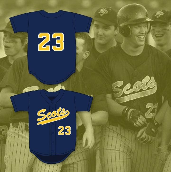 Camiseta de béisbol azul marino SCOTS de HIGHLAND PARK HIGH SCHOOL con número y nombre de CLAYTON KERSHAW 23, costura superior, tallas S-6XL