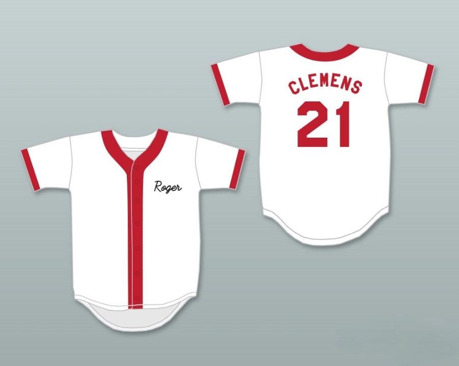 Camiseta de béisbol con el nombre y número personalizados de ROGER CLEMENS 21 del equipo de sóftbol de la CENTRAL NUCLEAR DE SPRINGFIELD, con costuras superiores, tallas S-6XL