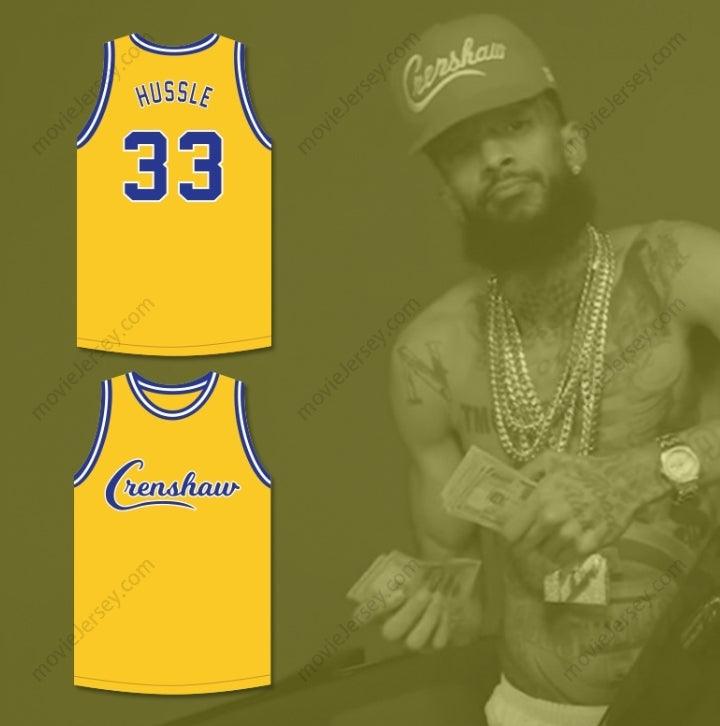CAMISETA DE BALONCESTO AMARILLA PERSONALIZADA DE NIPSEY HUSSLE #33 CRENSHAW CON CUALQUIER NOMBRE Y NÚMERO, Tallas S-6XL Cosida