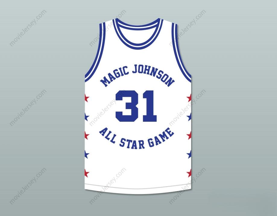 CAMISETA DE BALONCESTO BLANCA CUALQUIER Nombre Número KURT RAMBIS 31 MAGIC JOHNSON ALL STAR GAME 1989 EVENTO BENÉFICO MIDSUMMER NIGHT'S MAGIC Tallas S-6XL Bordada