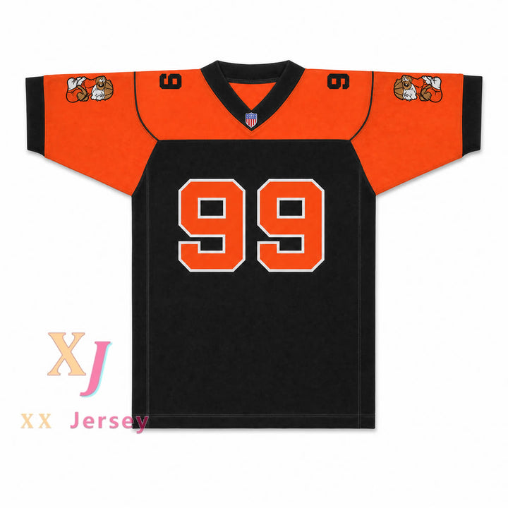 CAMISETA DE FÚTBOL DORGHU 99 ORC FOGTEETH, NEGRO/NARANJA, CON PARCHES PERSONALIZADOS Y DOBLE COSTURA, TALLAS S-6XL