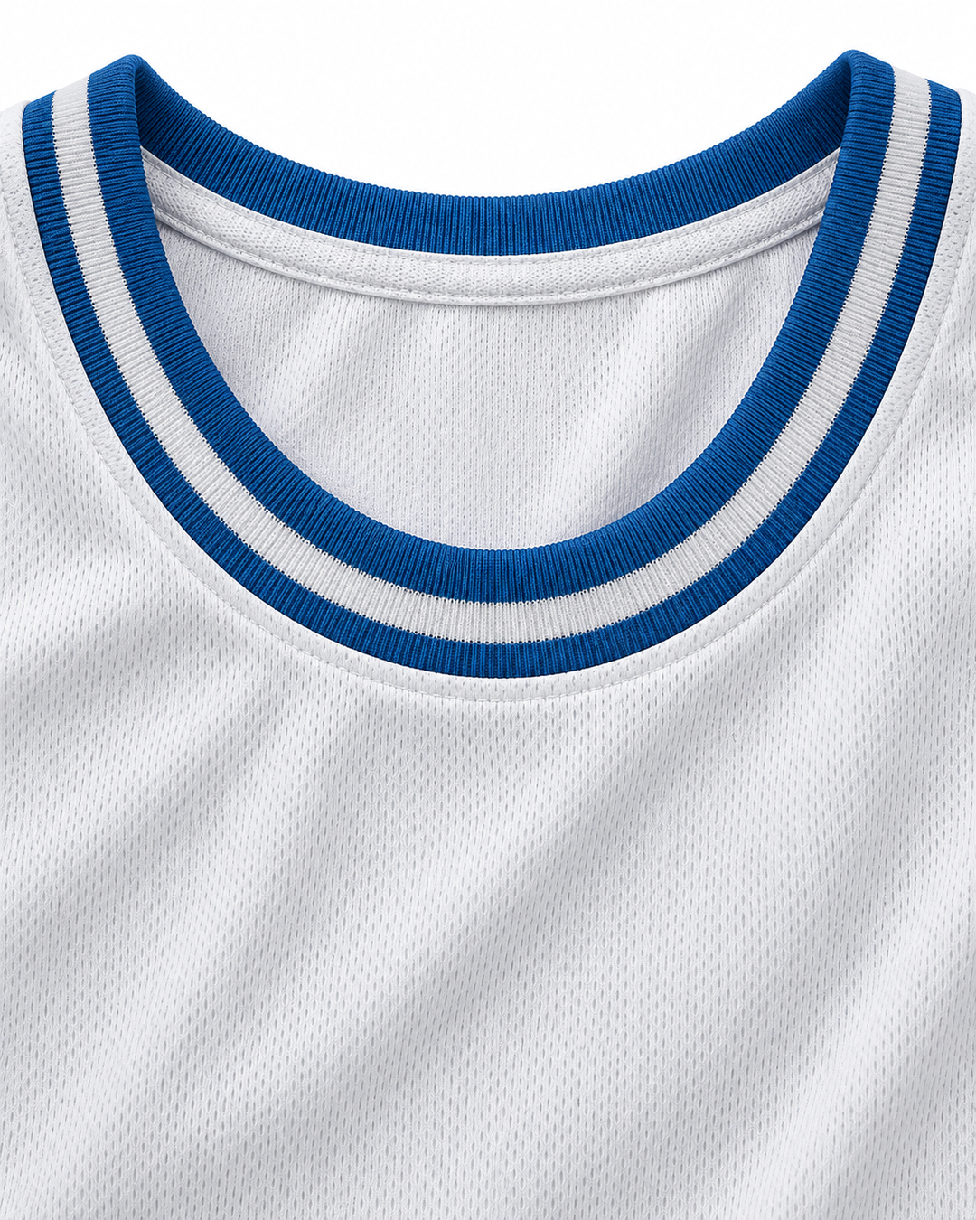 Neckline and fabric detail product mockup of Mike O'Donnell 0 Hayden High School Basketball Jersey.