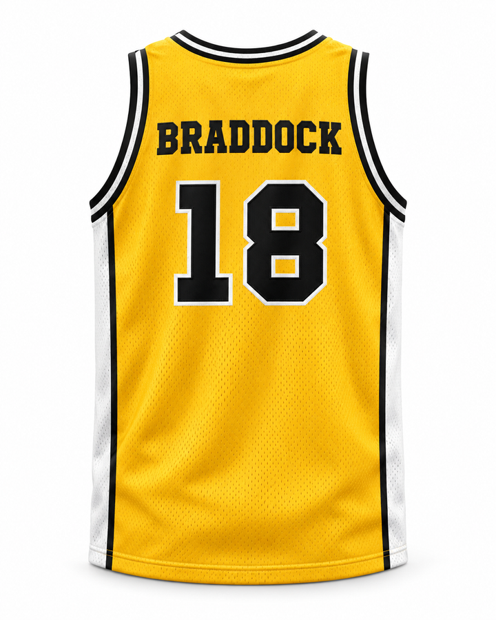 Back product mockup of Scott Braddock 18 Bannon High School Basketball Jersey Jeepers Creepers 2, showing the original back lettering and number design.