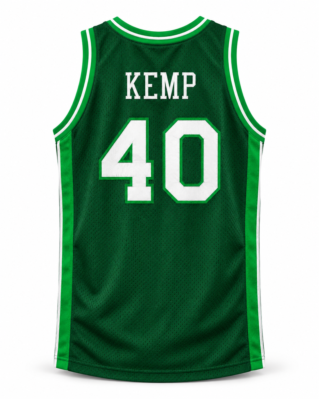 Back product mockup of Shawn Kemp 40 Concord High School Minutemen Green Basketball Jersey, showing the original back lettering and number design.