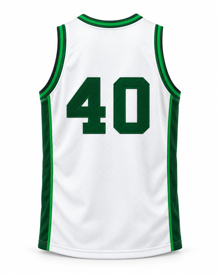 Back product mockup of Shawn Kemp 40 Concord High School Minutemen Home Basketball Jersey, showing the original back lettering and number design.