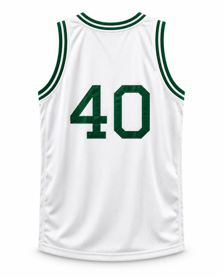 Back product mockup of Shawn Kemp 40 Concord Minutemen High School Home Basketball Jersey, showing the original back lettering and number design.