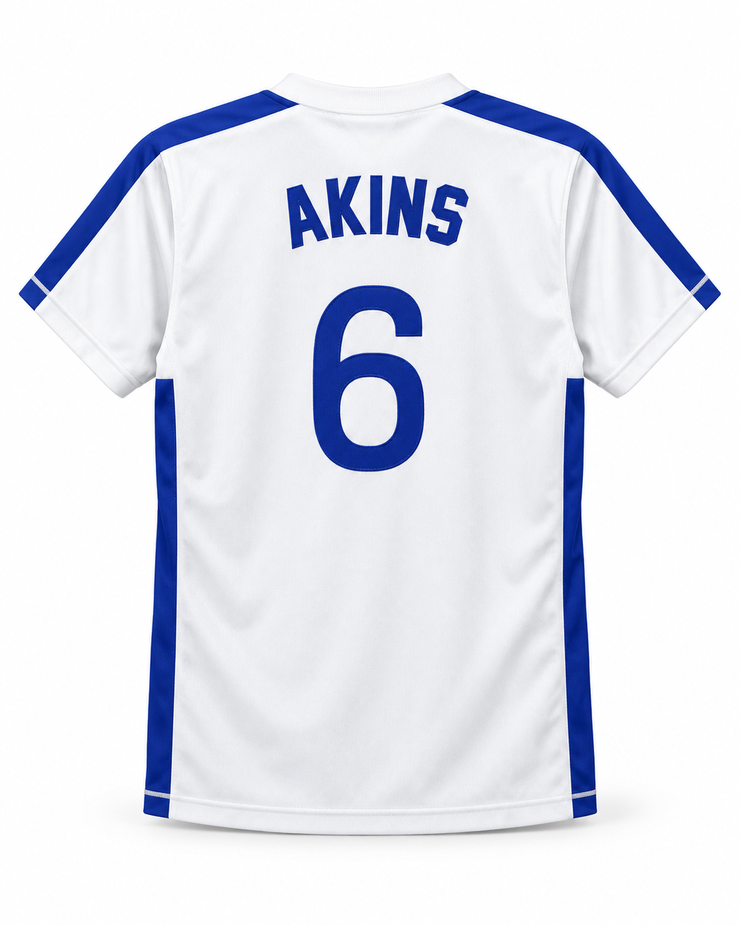 Back product mockup of Sid Akins 6 1984 USA Team White Baseball Jersey.