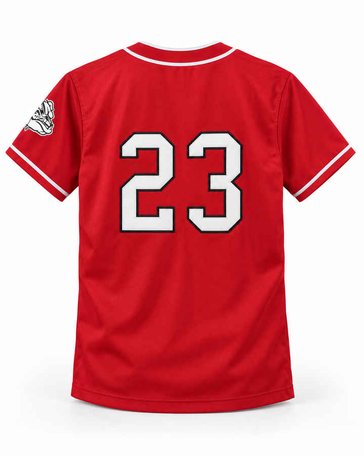 Back product mockup of Steve 23 Bulldogs Home Run Baseball Jersey.