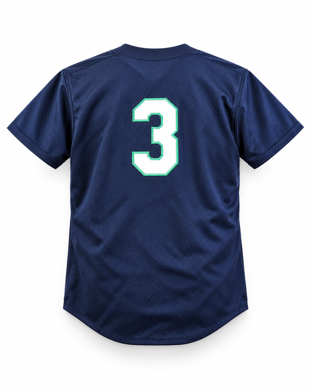 Back product mockup of Techno Quartz 3 Navy Blue Button Down Baseball Jersey.