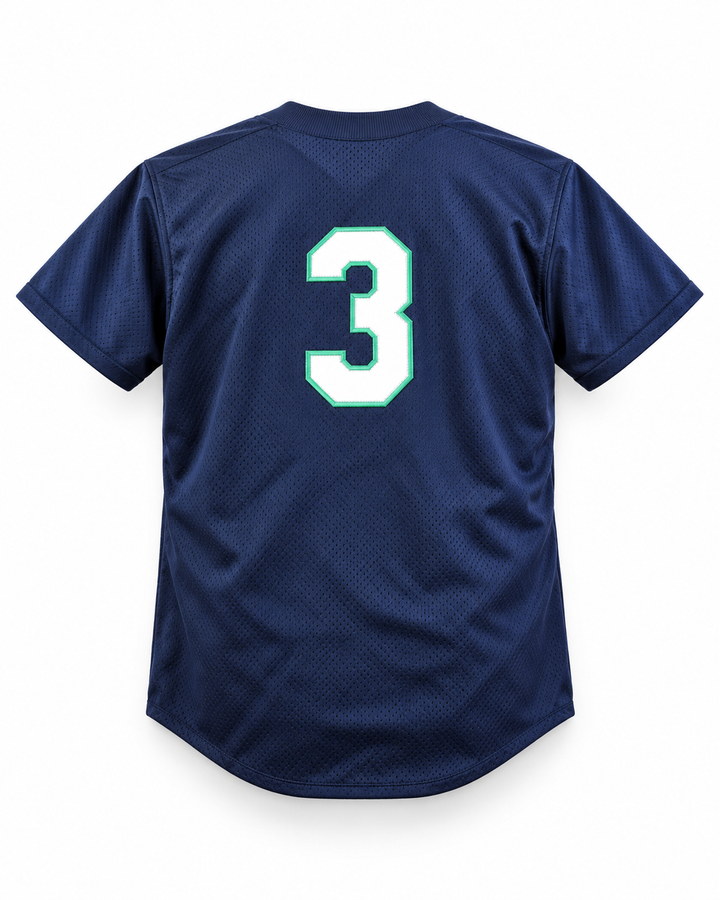Back product mockup of Techno Quartz 3 Navy Blue Button Down Baseball Jersey.